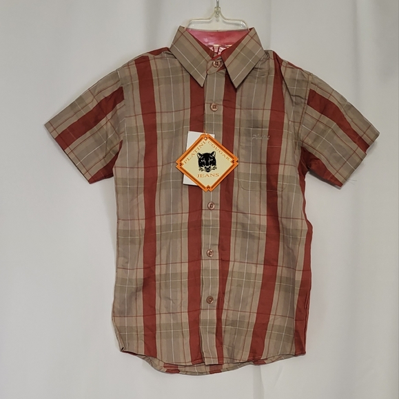 Platini Cougar NWT Boys Red Plaid Short Sleeve Button Up Shirt Size 5 - Picture 2 of 6